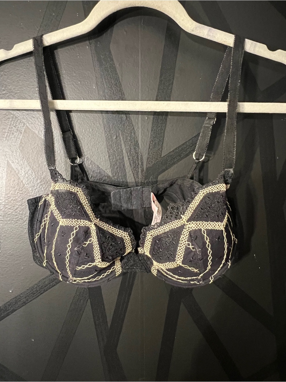 Romantic Angels Black Lace Balconette Bra with Gold Chain Detail